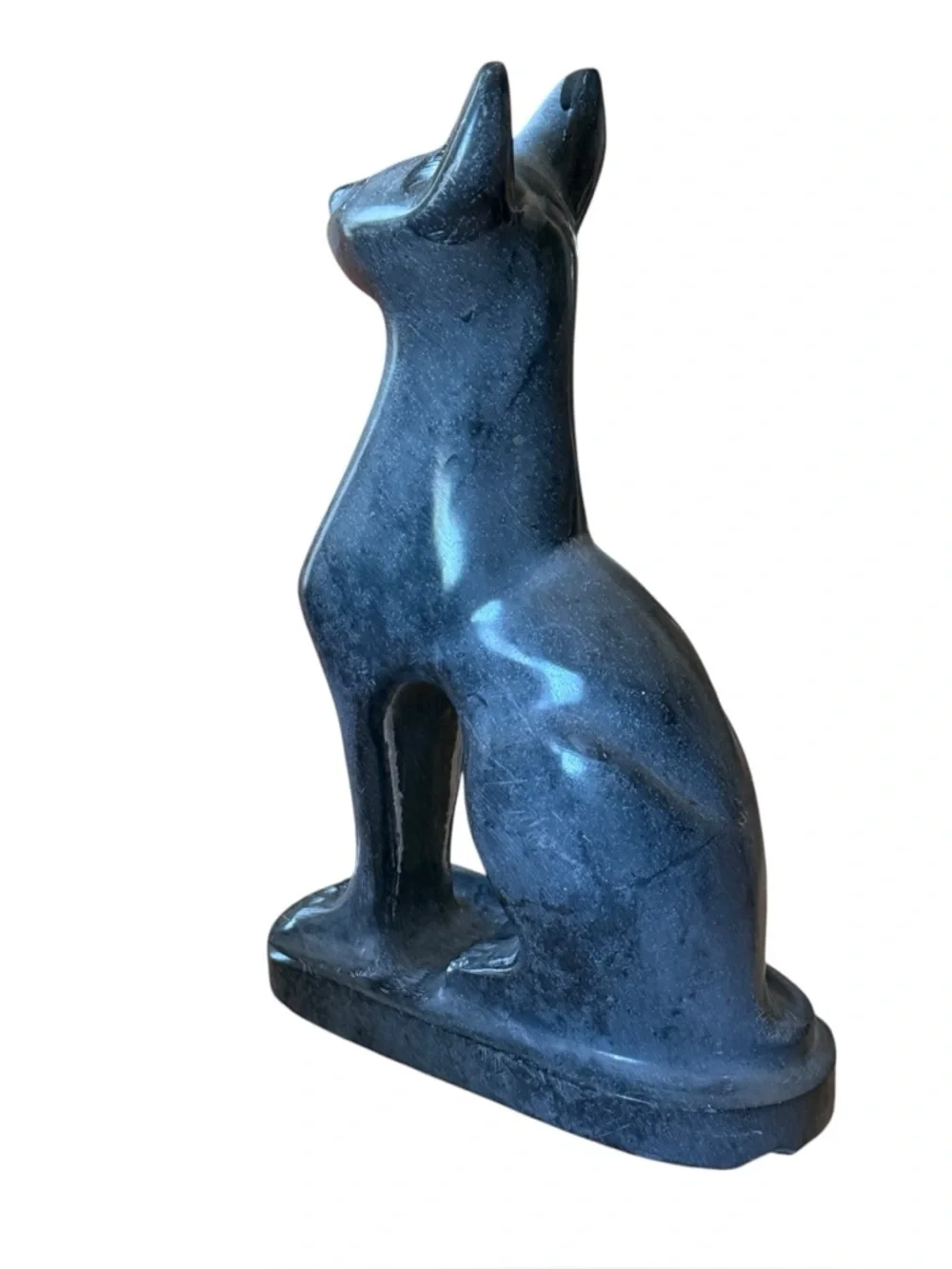Vintage Carved Bonded Stone Egyptian Goddess Seated Bastet Cat Gray
